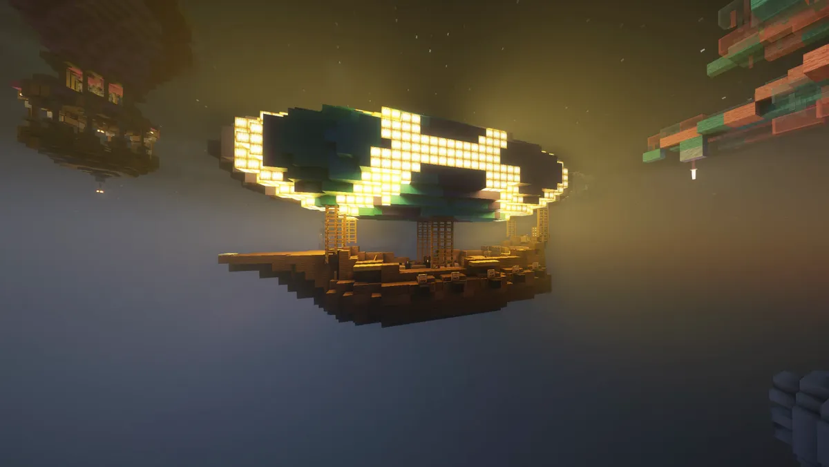 Podświetlony sterowiec nad spawnem serwera Minecraft Blokowo.pl