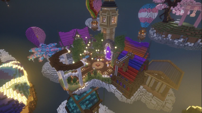 Spawn trybu OneBlock na serwerze Minecraft Blokowo.pl - latające wyspy i balony